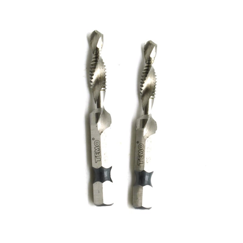 TEMO 2 pc 12-24 Combination Drill and Tap Multi Use Deburr Countersink Hex Bit - Image 1